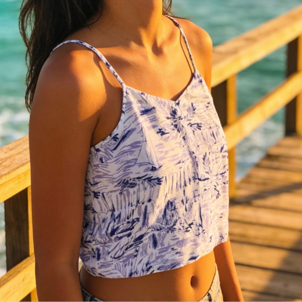 LILLY PULITZER WOMENS SILK CAMISOLE SIZE XXS BLUE LAVENDER DESIGN